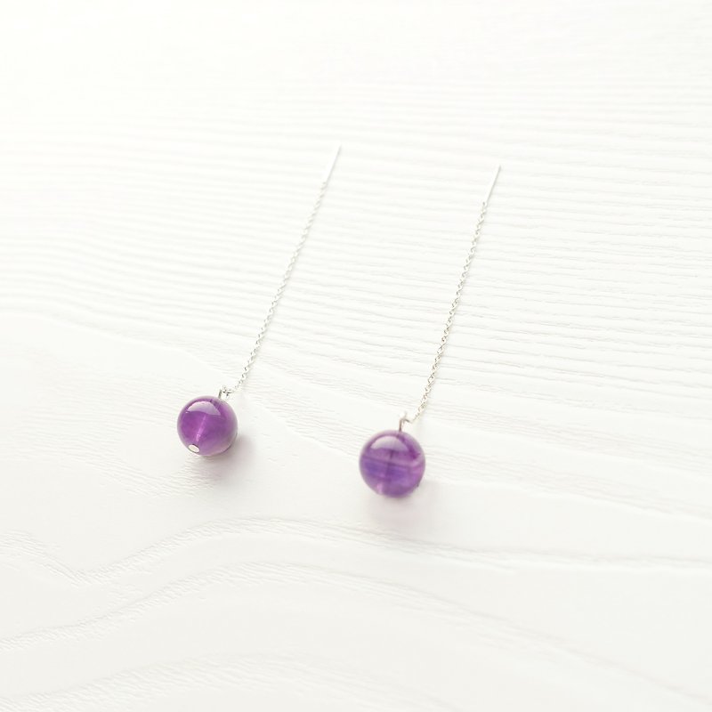 SWING鞦韆系列 - 限量紫晶純銀垂吊耳環耳夾 - 耳環/耳夾 - 其他材質 紫色