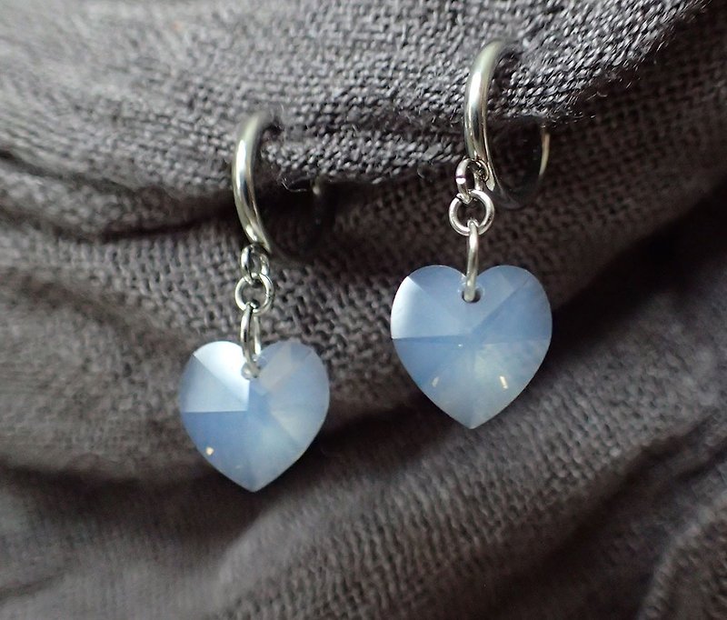 earrings with heart, SWAROVSKI ELEMENTS - ต่างหู - แก้ว ขาว
