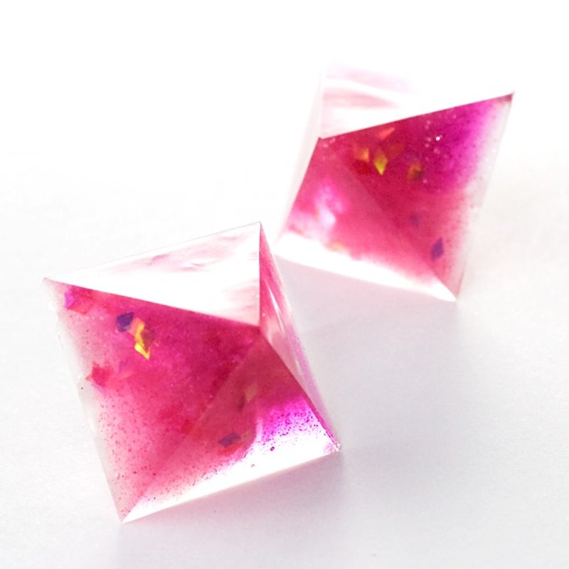 Pyramid Earrings (Pink Universe) - ต่างหู - วัสดุอื่นๆ สึชมพู