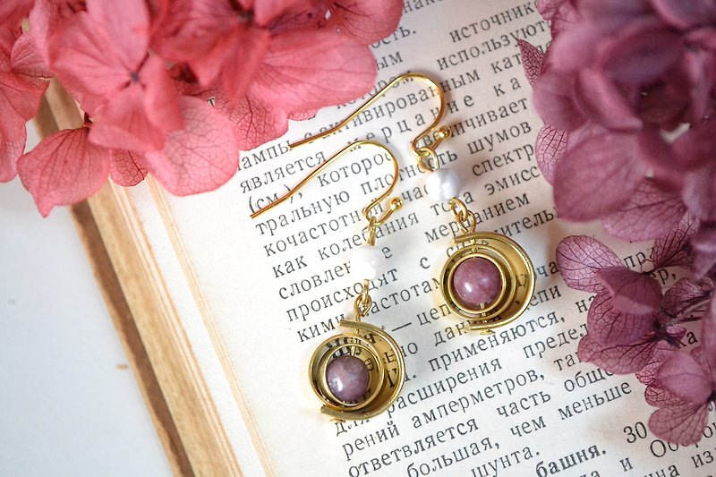 Spinning planet Jade with 24k dangle earrings  - Earrings & Clip-ons - Gemstone Purple