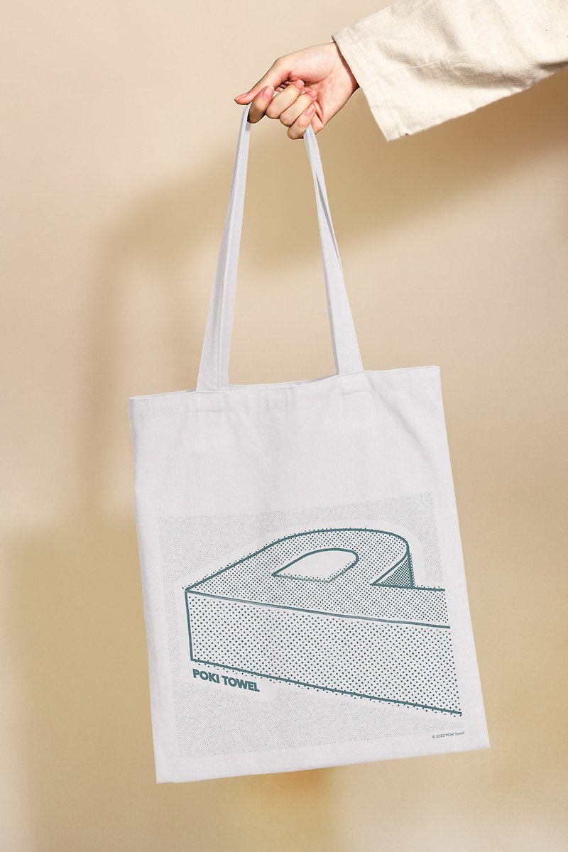 【POKI】Cotton Tote Bag - Messenger Bags & Sling Bags - Cotton & Hemp White