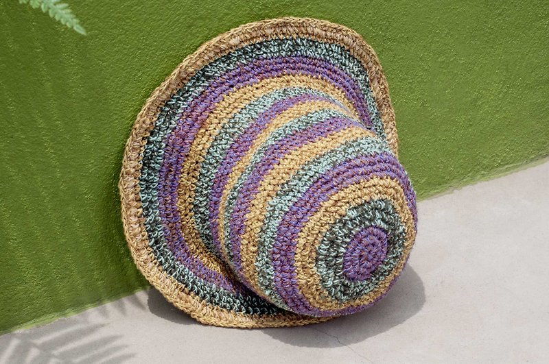 Hand-woven cotton Linen hat knit cap hat visor hat - French blue-purple sky dream - Hats & Caps - Cotton & Hemp Multicolor