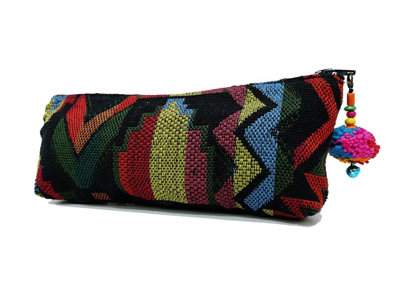 Woven Pencil Case Pen case Cotton Pencil Pouch Pom Pom Zipper Pencil Holder - 其他 - 棉．麻 黑色