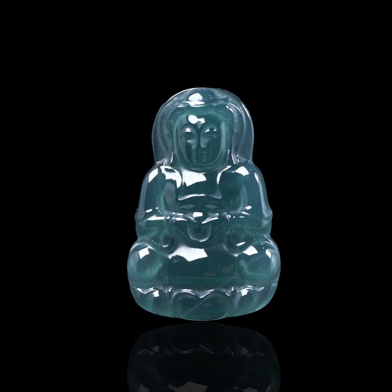 冰種藍水翡翠寶瓶觀音菩薩項鍊 | 天然翡翠A貨 | 送禮 - 項鍊 - 玉石 藍色
