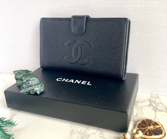 LA LUNE】Vintage Chanel Classic Black Caviar Genuine Leather Long