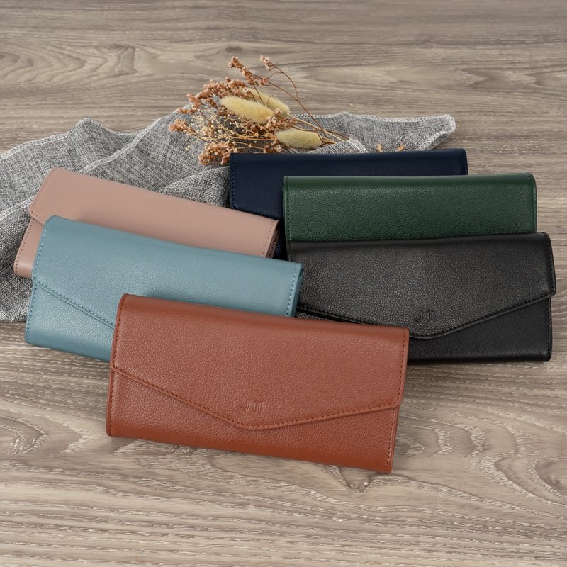 Long clip-soft cowhide envelope 3 fold long clip-5902-3-multi-color optional - กระเป๋าสตางค์ - หนังแท้ สีน้ำเงิน