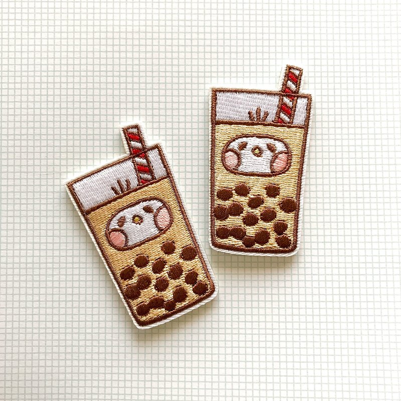 Bubble tea Embroidered Patches - Badges & Pins - Thread Brown
