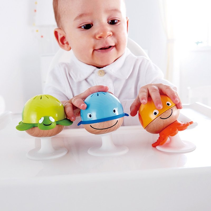 [1st birthday gift] German Hape marine animal suction cup sand bell set - ของเล่นเด็ก - ไม้ หลากหลายสี