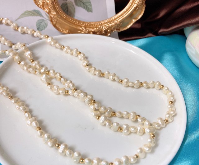 Irregular Pearl String Necklace - Gold Electroplated