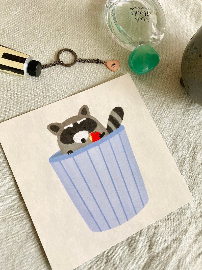 Apple Thief Raccoon-Cute Mini Poster - 海報/掛畫/掛布 - 紙 多色