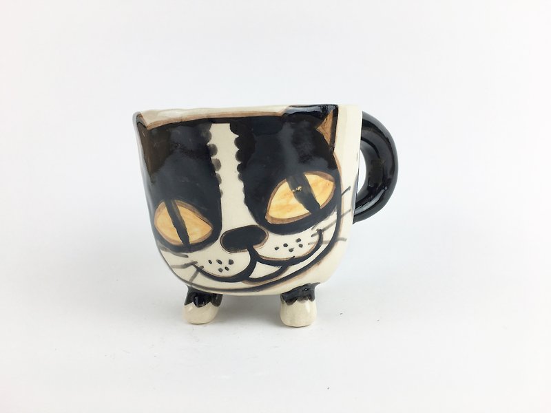 Nice Little Clay Cat Cat Cup_Smiling Cat 24 - แก้วมัค/แก้วกาแฟ - ดินเผา ขาว