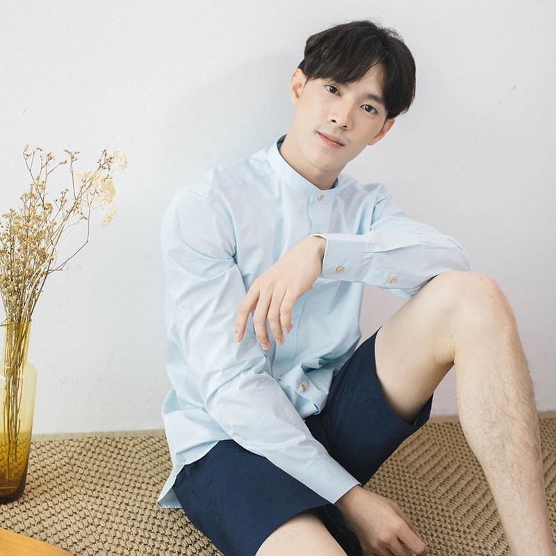 (NO S) SHIP // light blue // men straight fit - 男襯衫/休閒襯衫 - 棉．麻 藍色