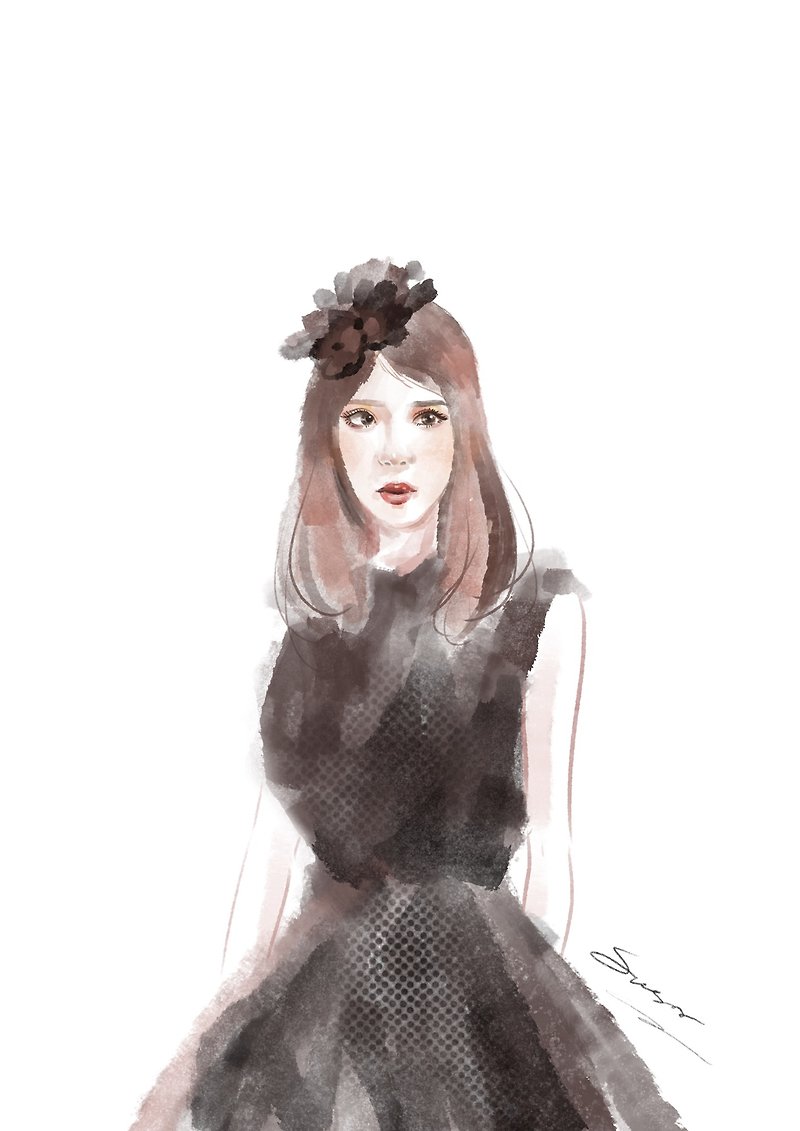 Customized/Watercolor fashion illustration style/Portrait looks like an electronic file/Gift preferred - Customized Portraits - Other Materials 