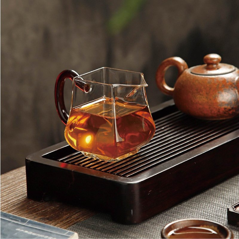 Caibao Chahai | Glazed handle | Exquisite glass | Fair cup | Handmade square fair cup | 330cc - Teapots & Teacups - Glass Transparent