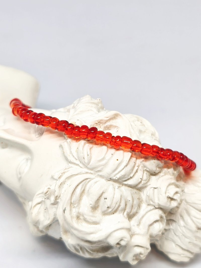 Transparent light red glass bead bracelet 0005 - 手鍊/手環 - 玻璃 紅色