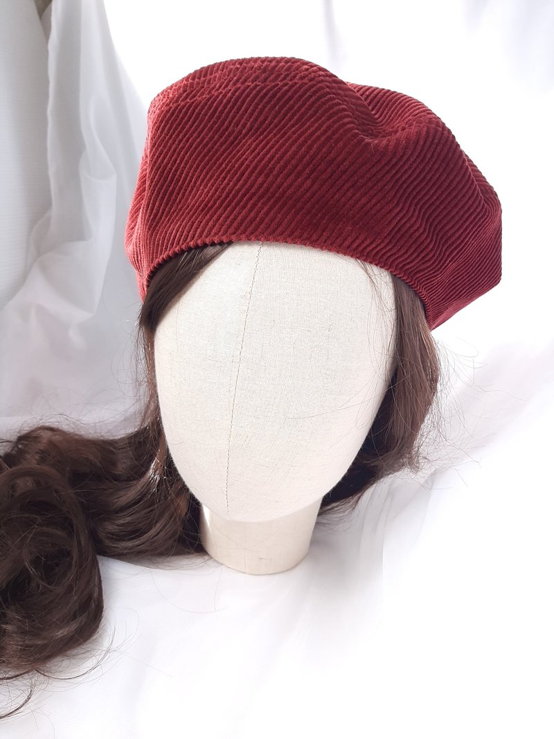 Burgundy Corduroy Cotton French Beret Beret - Hats & Caps - Cotton & Hemp Red