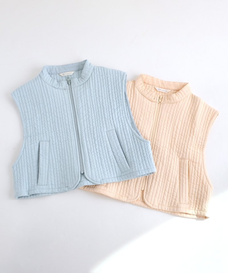 cotton voile quilted vest - เสื้อกั๊กผู้หญิง - ผ้าฝ้าย/ผ้าลินิน สีน้ำเงิน