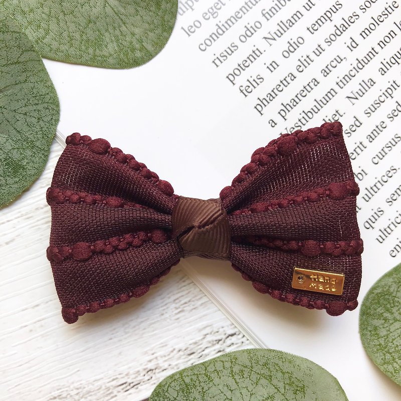 Simple style bow bangs clip / coffee red - Hair Accessories - Other Materials Brown