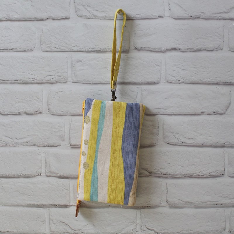 Sunrise and Ridge (long version with wrist strap) / storage bag mobile phone bag - Wallets - Cotton & Hemp Yellow