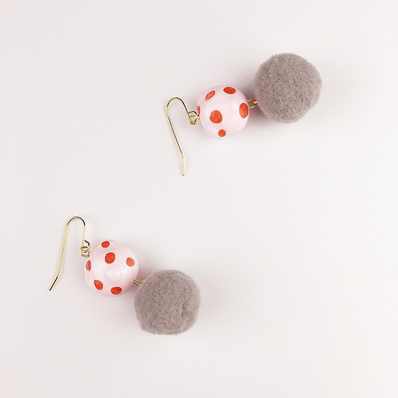 Red Polka Dot Pink Bear 18K Gold Earrings - Earrings & Clip-ons - Clay 