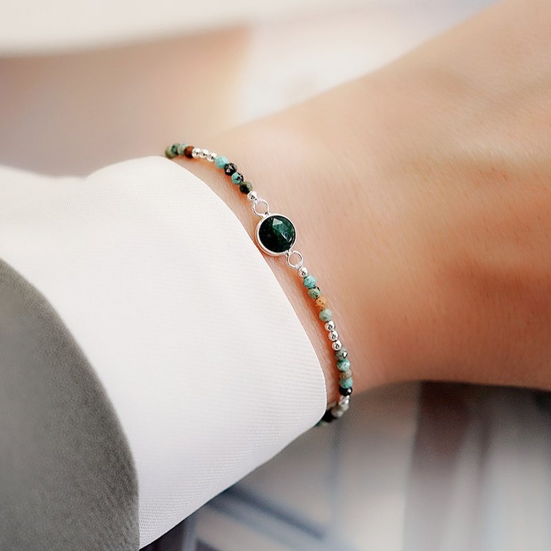 Green Light Forest Sterling Silver Bracelet (Emerald/Turquoise) | Lucky Natural Stone Crystal Beaded Bracelet - Bracelets - Semi-Precious Stones Multicolor