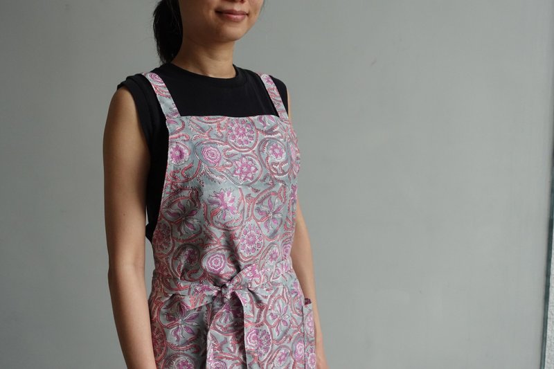 Indian Handprint Floral Fabric Apron - Aprons - Cotton & Hemp Pink