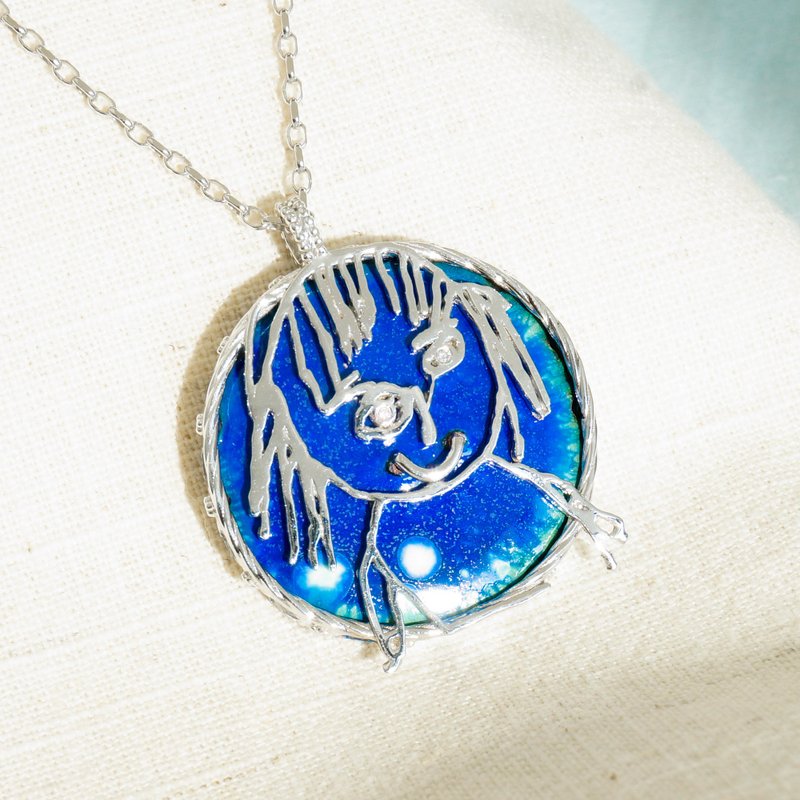 Parent-child jewelry turns children's pictures into necklaces and pendants three-dimensional Qibao-yaki - สร้อยคอ - วัตถุเคลือบ สีน้ำเงิน