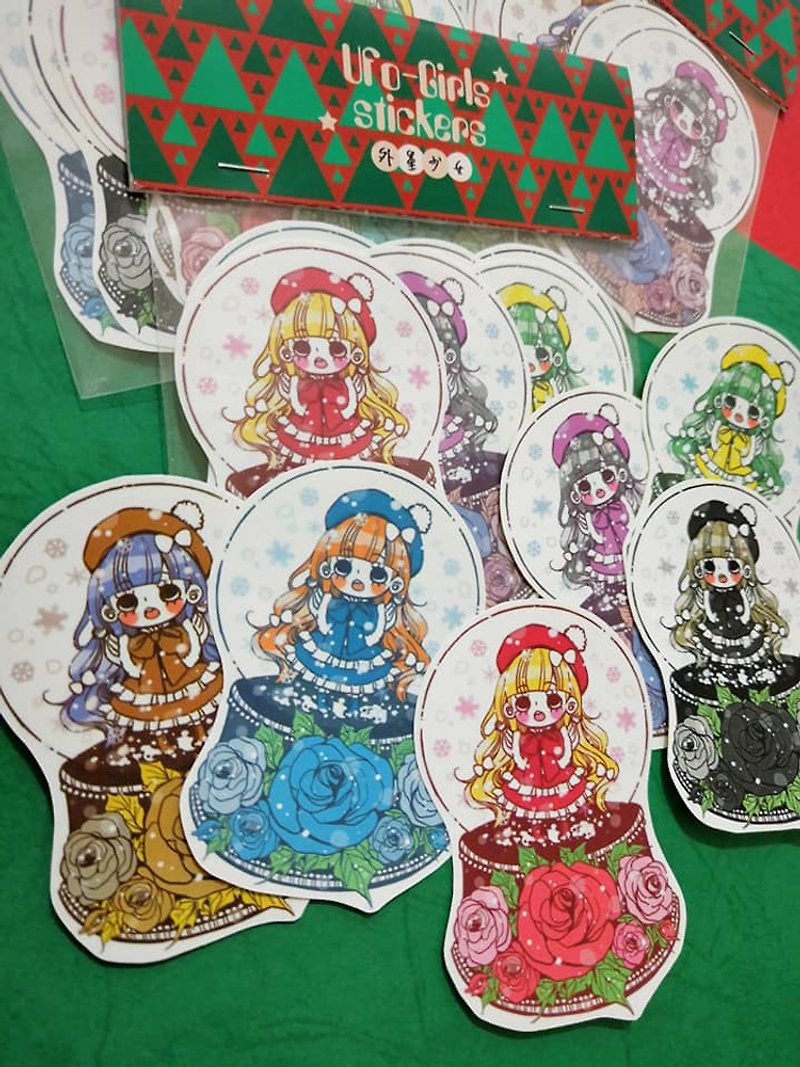 Christmas crystal ball doll sticker set - Stickers - Paper Red