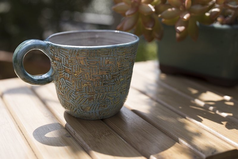 Aquamarine Blue tea cup_Pottery mug - แก้วมัค/แก้วกาแฟ - ดินเผา สีน้ำเงิน