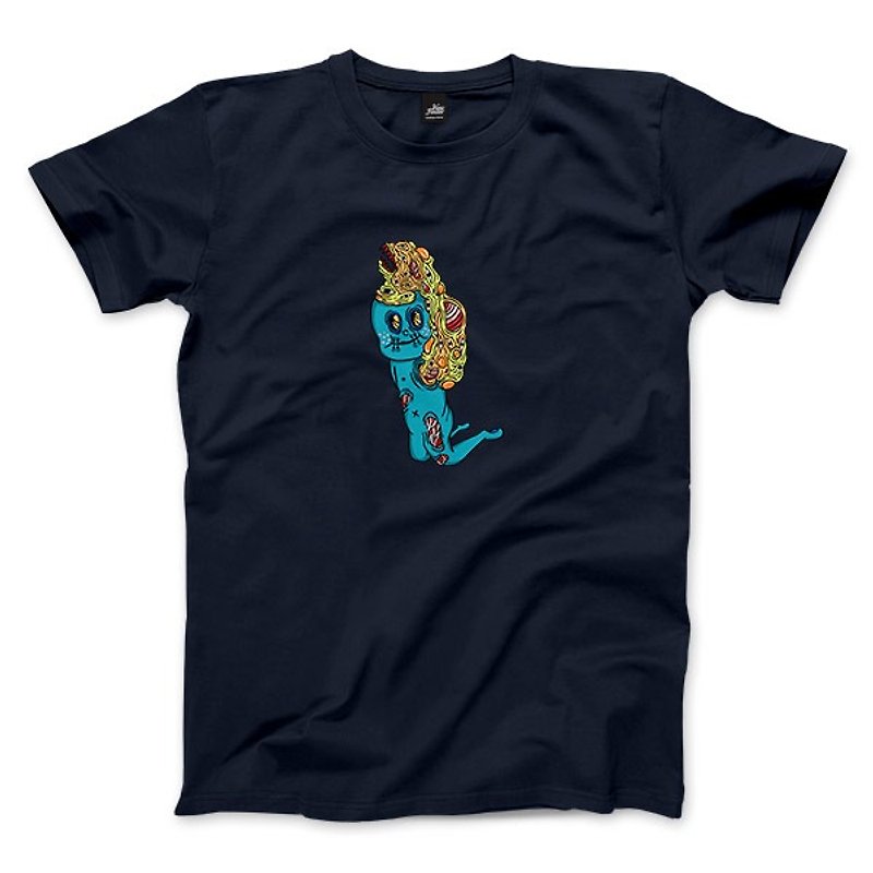 Kneeling Man-Navy-Neutral T-shirt - เสื้อยืดผู้ชาย - ผ้าฝ้าย/ผ้าลินิน สีน้ำเงิน