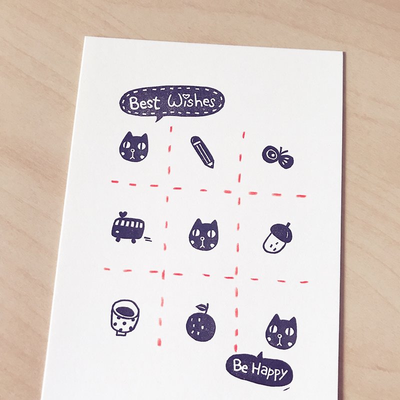 *Miss L handmade postcard* Black Cat Tic-Tac-Toe - การ์ด/โปสการ์ด - กระดาษ ขาว