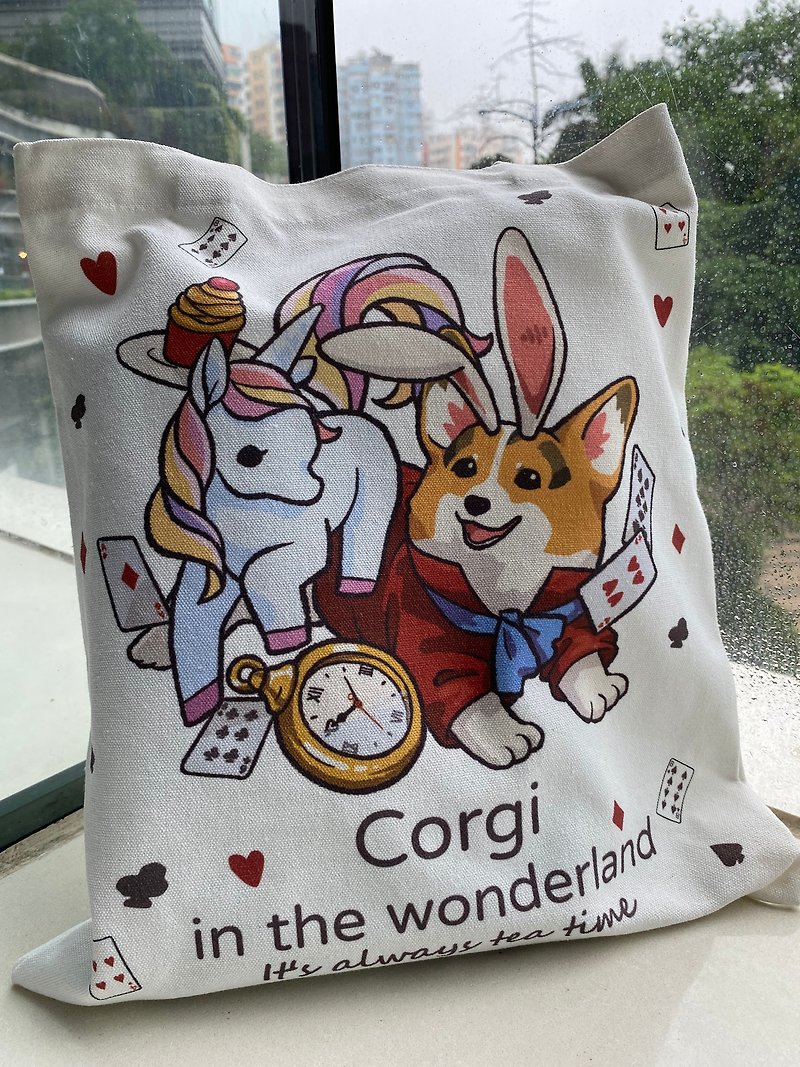 Gorky's Adventures in Wonderland x Mr. Rabbit Canvas Bag - กระเป๋าถือ - ผ้าฝ้าย/ผ้าลินิน 