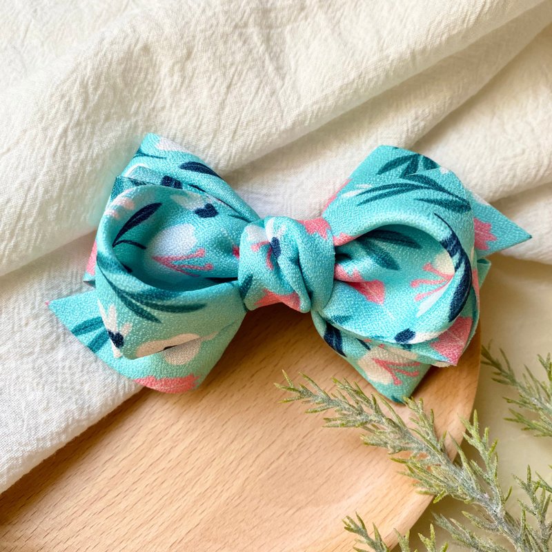 Colorful Floral Pretty Bow Spring Clip/Mint Green - เครื่องประดับผม - วัสดุอื่นๆ สีเขียว