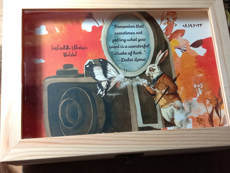 Alice in Wonderland Mr. White Rabbit tribute glass wooden box photo frame framed painting art collection - กรอบรูป - ไม้ 
