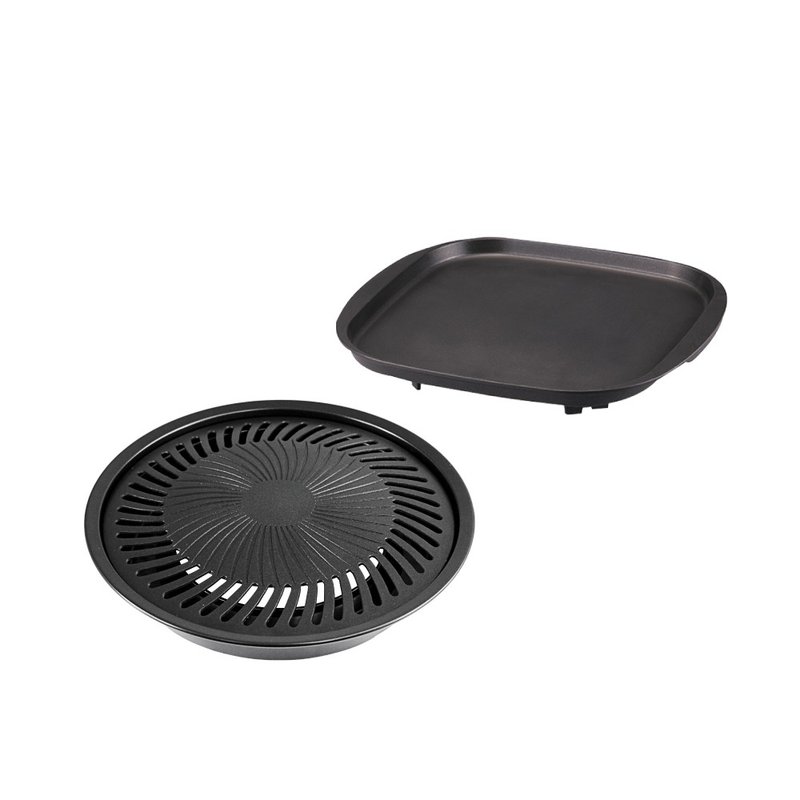 イワタニ 日本製 バーベキュー用ノンスティックグリルプレート 27cm 小 丸型 スクエアグリルプレート付き - キャンプ用品 - その他の素材 