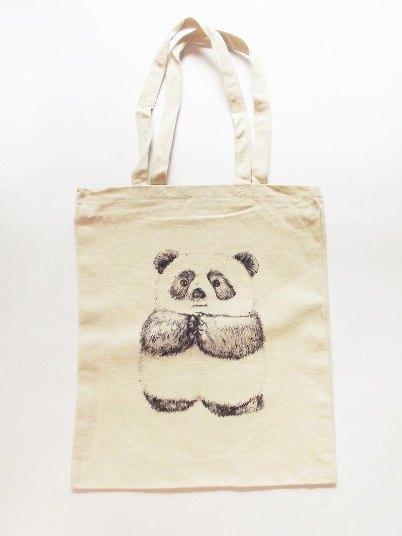 Panda's Prayer--Environmental Protection Bag - Handbags & Totes - Cotton & Hemp White