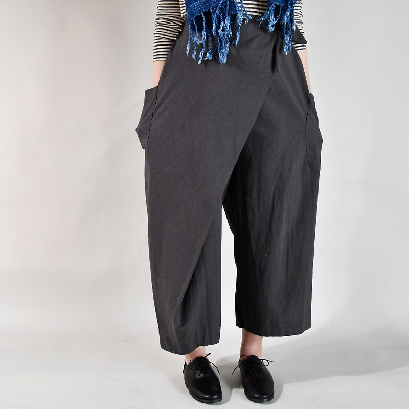 Autumn and winter straps nine pants pants - dark gray - กางเกงขายาว - ผ้าฝ้าย/ผ้าลินิน สีกากี
