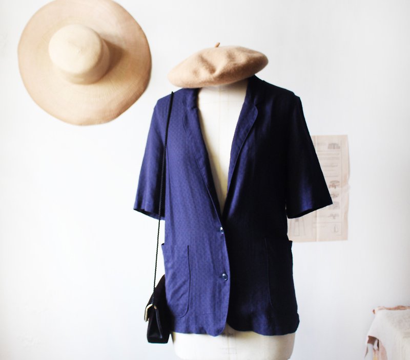 ヴィンテージパープルブルー半袖スーツジャケット - ブレザー・コート - その他の化学繊維 ブルー