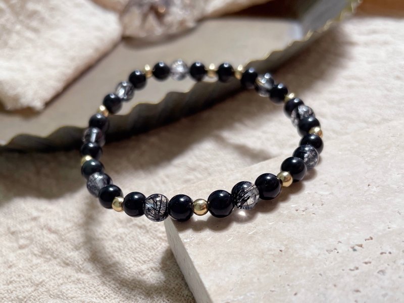 Lost Star∣ Black Hair Crystal Obsidian to Avoid Evil 6mm Bracelet - สร้อยข้อมือ - เครื่องประดับพลอย สีดำ