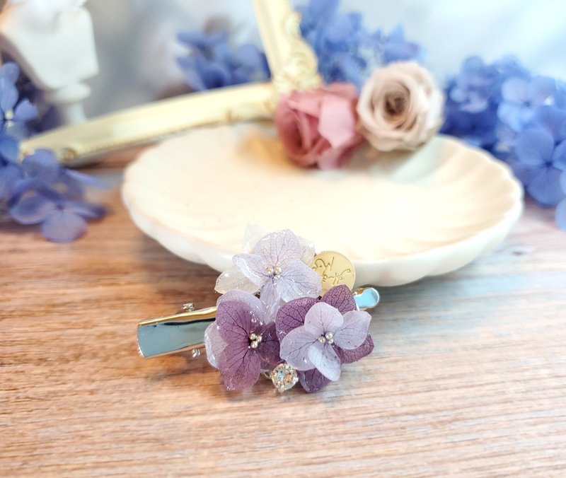 Dream Garden Hydrangea Preserved Flower Small Hairpin Resin Hairpin Limited Edition - เครื่องประดับผม - พืช/ดอกไม้ สีม่วง