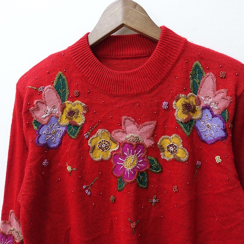 │Slowly│ Embroidered flowers/vintage sweater│vintage.Retro.Art - สเวตเตอร์ผู้หญิง - เส้นใยสังเคราะห์ หลากหลายสี