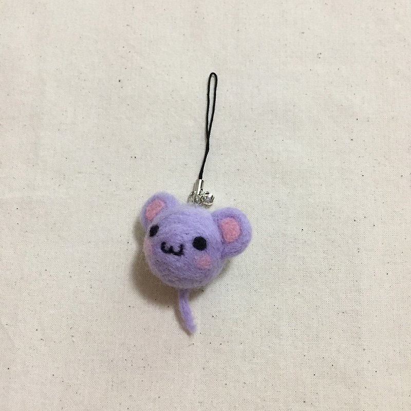 Cute Charm Strap Finger Hand Wool Felt Gift Handmade Purple Big Ear Rat - อื่นๆ - ขนแกะ สีม่วง