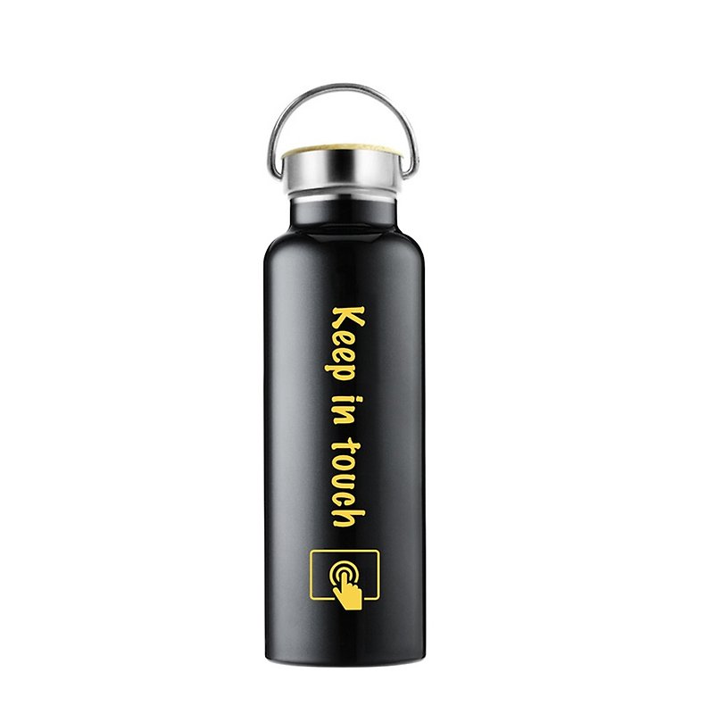 Bamboo cover vacuum sports water bottle series PLUS (KEEP IN TOUCH) - Vacuum Flasks - Other Metals Black