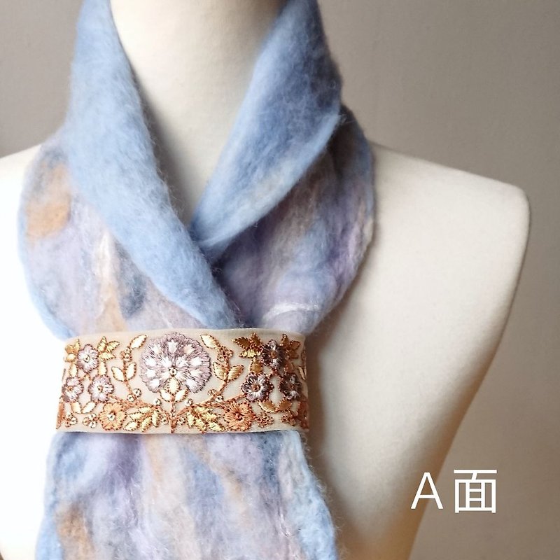 Wool felted scarf, L. Ice blue MIX. - อื่นๆ - ขนแกะ สีน้ำเงิน