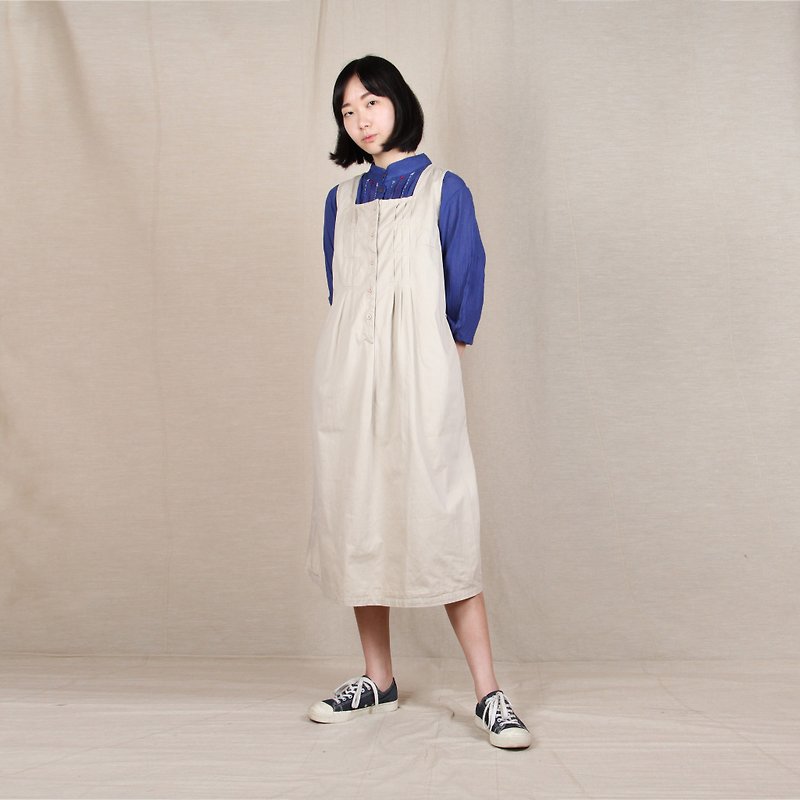 [Vintage] simple egg plant life vest vintage khaki skirt - One Piece Dresses - Cotton & Hemp Khaki
