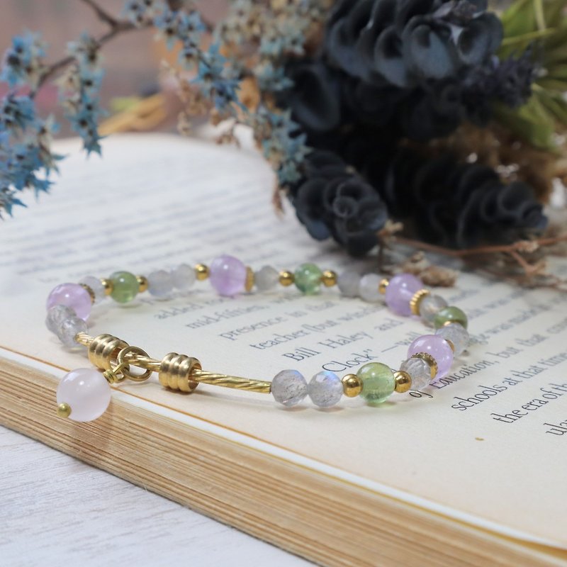 Bubble drink sweet lavender amethyst bracelet Bronze/ elongated stone / Brass presents customized Tanabata - Bracelets - Copper & Brass Purple