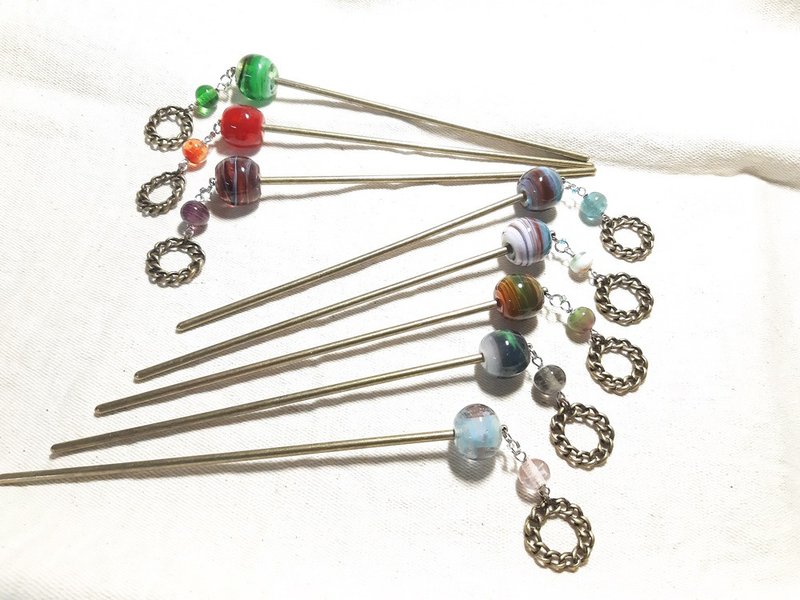 Yuzu Lin Liuli-Summer Tail Part 5-Randomly Mixed Color Series Hairpins - Hair Accessories - Colored Glass 