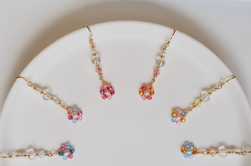 Flower Series-Color crystal flower (F-J) earrings, ear hooks, Clip-On - Earrings & Clip-ons - Crystal Multicolor