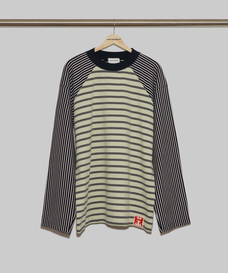 MULTICOLOR STRIPED LONG SLEEVE T-SHIRTS-MINT マルチカラーストライプロングスリーブTシャツ-ミント - 帽T/大學T - 棉．麻 多色