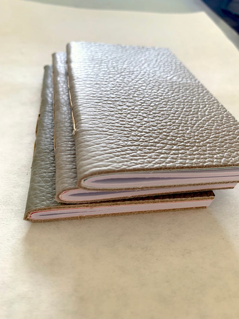 Exquisite Handmade Notebook Set of 3 Leather Cover Hand Sewn Design 60 Pages - Notebooks & Journals - Paper Silver